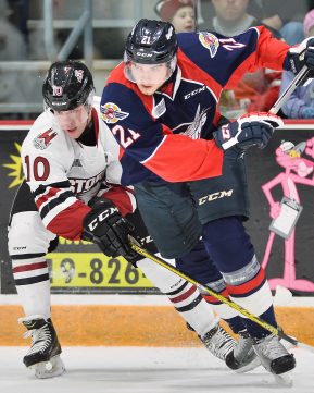 Logan Brown of the Windsor Spitfires. Photo by Terry Wilson / OHL Images.