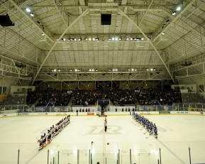 The 2015 OHL Cup Championship game was held a Mattamy Arena, formerly Maple Leafs Gardens, between the Don Mills Flyers (left) and Toronto Marlboros (right)  (Aaron Bell/OHL Images)