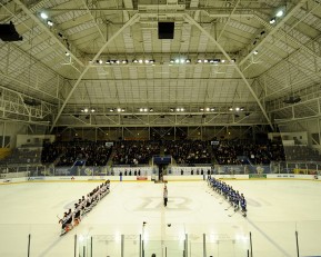 The 2015 OHL Cup Championship game was held a Mattamy Arena, formerly Maple Leafs Gardens, between the Don Mills Flyers (left) and Toronto Marlboros (right) (Aaron Bell/OHL Images)