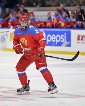 WHITBY, - Dec 14, 2015 -  Game #4 - Russia vs. Canada East at the 2015 World Junior A Challenge at the Iroquois Park Recreation Complex, ON. Georgii Ivanov #15 of Team Russia during the first period. (Photo: Shawn Muir / OJHL Images)