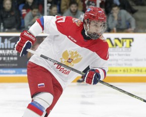 TRENTON, - Dec 10, 2015 -  Exhibition Game 3-  Russia vs Team Canada West at the 2015 World Junior A Challenge at the Duncan Memorial Gardens, ON. German Rubtsov #17 of Team Russia during the first period (Photo: Amy Deroche / OJHL Images)