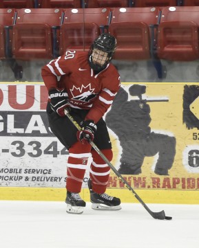 WELLINGTON, - Dec 11, 2015 -  Exhibition Game 2- Team USA vs Team Canada East at the 2015 World Junior A Challenge at the Wellington District Community Centre, ON. Matt Cairns #20 of Team Canada East skates with the puck during the third period. (Photo: Andy Corneau / OJHL Images)
