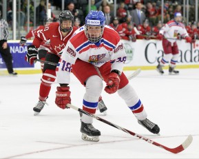 COBOURG, - Dec 13, 2015 -  Game #1 - Czech Republic vs. Canada West at the 2015 World Junior A Challenge at the Cobourg Community Centre, ON. Milan Davidek #18 of Team Czech Republic follows the play during the first period. (Photo: Shawn Muir / OJHL Images)