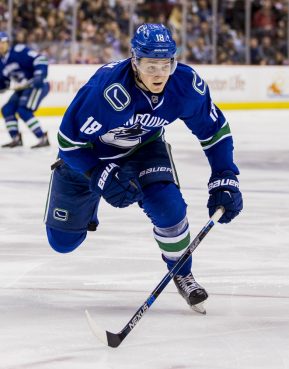 09 Apr 2016; Vancouver Canucks forward Jake Virtanen (18) against the Edmonton Oilers   during a game at Rogers Arena in Vancouver BC. Vancouver won 4-3 in a shootout. (Photograph by Bob Frid/Icon Sportswire)