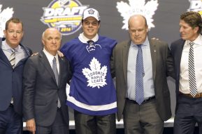 June 24, 2016: Auston Matthews poses after being chosen Number 1 by the Toronto Maple Leafs during the 2016 NHL Entry Draft at First Niagara Center in Buffalo, NY (Photo by John Crouch/Icon Sportswire.)