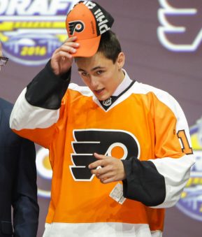 June 24, 2016: German Rubtsov dons his Flyers cap after he was selected by Philadelphia as the 22nd pick in the first round of the 2016 NHL Entry Draft at First Niagara Center in Buffalo, NY (Photo by John Crouch/Icon Sportswire.)