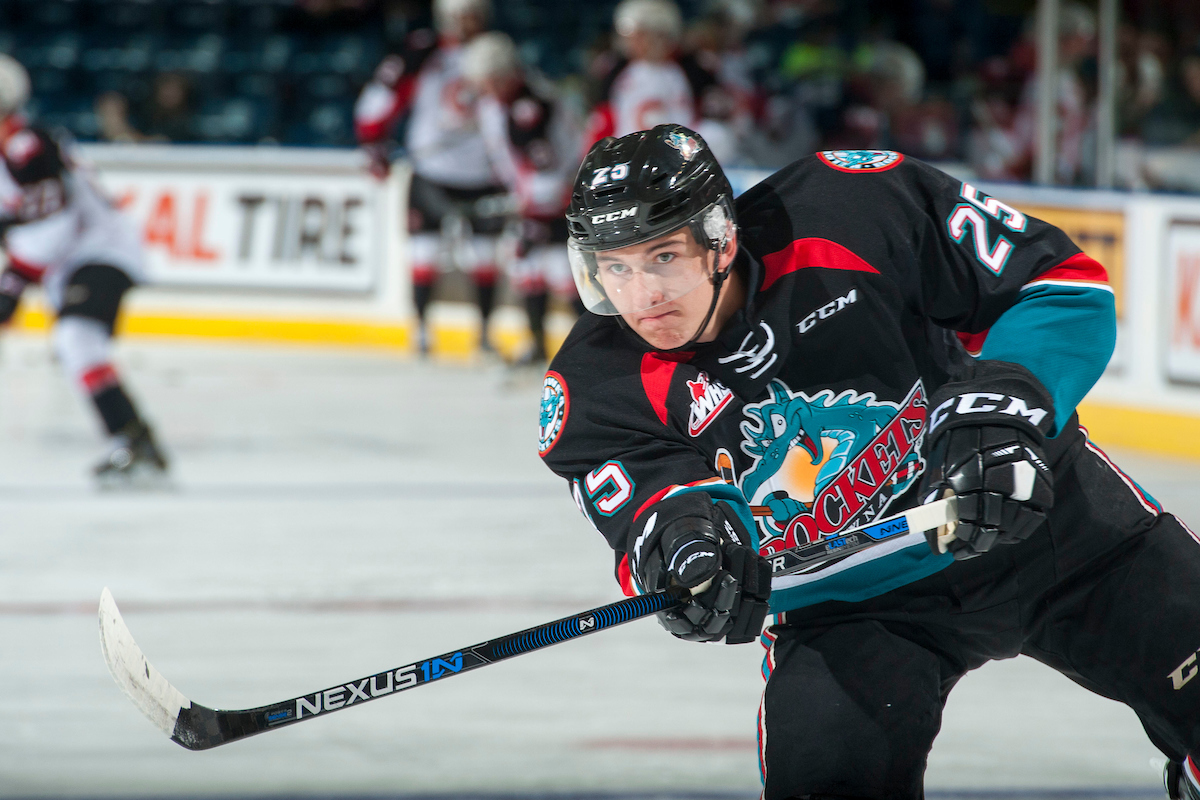 Cal Foote #25 of Kelowna Rockets, Prospera Place, Kelowna, British Columbia, Canada. (Photo by Marissa Baecker/Shoot the Breeze)