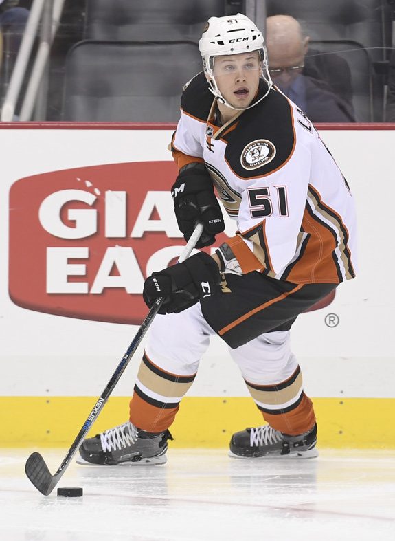 15 October 2016: Anaheim Ducks Defenceman Jacob Larsson (51) skates with the puck during the second period in the Pittsburgh Penguins 3-2 win against the Anaheim Ducks at PPG Paints Arena in Pittsburgh, Pennsylvania. (Photo by Jeanine Leech/Icon Sportswire)