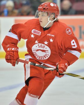 Rasmus Sandin of the Sault Ste. Marie Greyhounds. Photo by Terry Wilson / OHL Images.