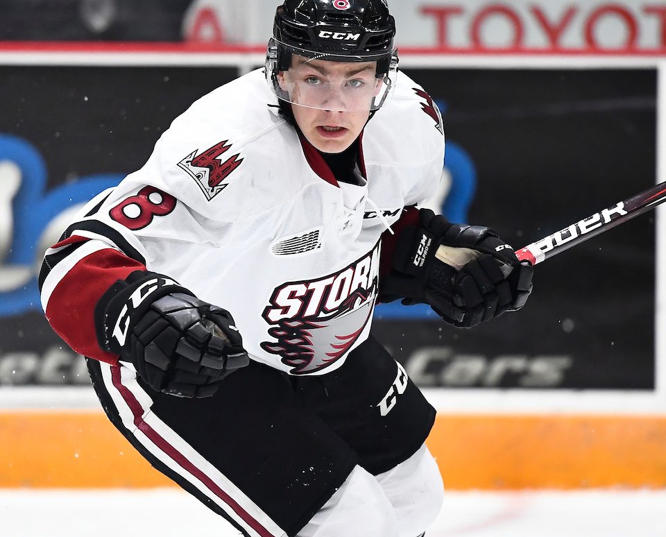 Cam Hillis of the Guelph Storm. Photo by Aaron Bell/OHL Images
