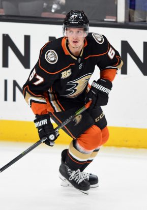 ANAHEIM, CA - OCTOBER 30: Anaheim Ducks center Rickard Rakell (67) on the ice during warm-ups before a game against the Philadelphia Flyers played on October 30, 2018 at the Honda Center in Anaheim, CA. (Photo by John Cordes/Icon Sportswire)