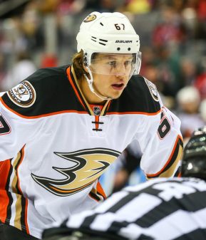 19 DEC 2015: Anaheim Ducks center Rickard Rakell (67) during the second period of the game between the New Jersey Devils and the Anaheim Ducks played at the Prudential Center in Newark,NJ. (Photo by Rich Graessle/Icon Sportswire)
