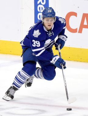 April 2, 2016: Toronto, ON, Canada;  Toronto Maple Leafs center William Nylander (39) skates with the puck against Detroit Red Wings at Air Canada Centre. (Photo by Dan Hamilton/Icon Sportswire)