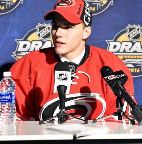 Jake Bean of the Calgary Hitmen was selected by the Carolina Hurricanes in the first round of the 2016 NHL Entry Draft in Buffalo, NY on Friday June 24, 2016. Photo by Aaron Bell/CHL Images