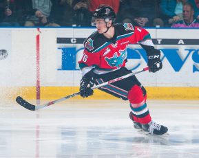 KELOWNA, CANADA - NOVEMBER 5: Kole Lind #16 of the Kelowna Rockets skates against the Medicine Hat Tigers on November 5, 2016 at Prospera Place in Kelowna, British Columbia, Canada. (Photo by Marissa Baecker/Shoot the Breeze) 