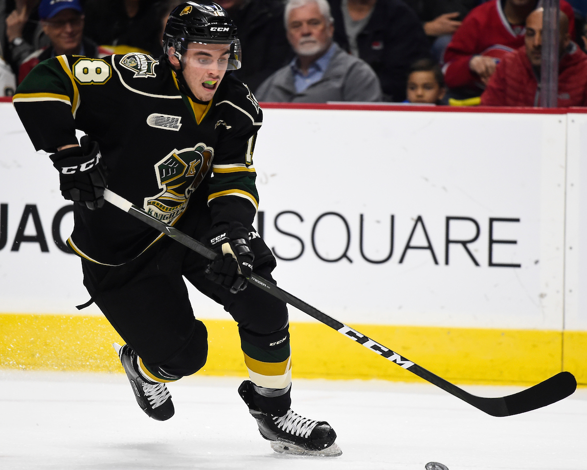 Liam Foudy of the London Knights. Photo by Aaron Bell/OHL Images