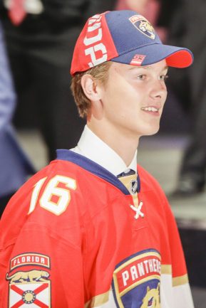 June 24, 2016: Henrik Borstrom looks on after being picked by the Florida Panthers in the first round of the 2016 NHL Entry Draft at First Niagara Center in Buffalo, NY (Photo by John Crouch/Icon Sportswire.)