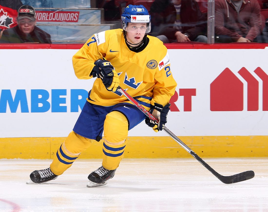 MONTREAL, CANADA - DECEMBER 26: Sweden's Jonathan Dahlen #27 skates during preliminary round action against Denmark at the 2017 IIHF World Junior Championship. (Photo by Andre Ringuette/HHOF-IIHF Images)