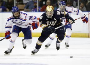 Notre Dame Fighting Irish right wing Anders Bjork (10) (Photo by Fred Kfoury III/Icon Sportswire)