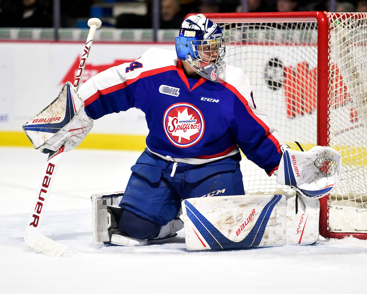 Michael DiPietro of the Windsor Spitfires. Photo by Aaron Bell/OHL Images