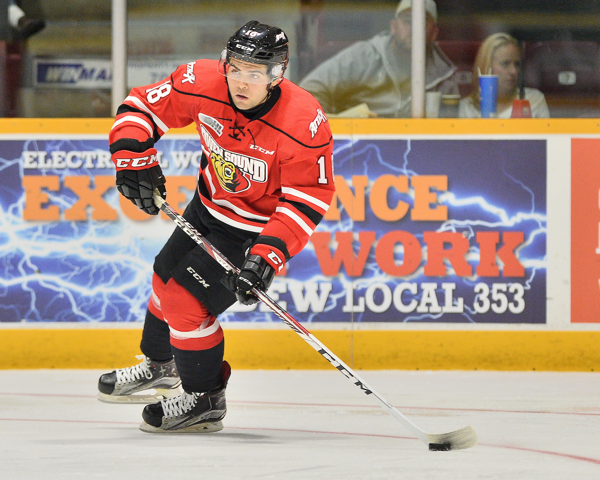 Markus Phillips of the Owen Sound Attack. Photo by Terry Wilson / OHL Images.