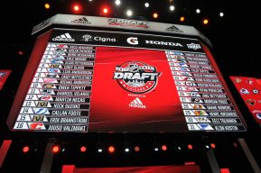 CHICAGO, IL - JUNE 23: A general view of draft selections after the first round of the 2017 NHL Draft on June 23, 2017, at the United Center, in Chicago, IL. (Photo by Patrick Gorski/Icon Sportswire)