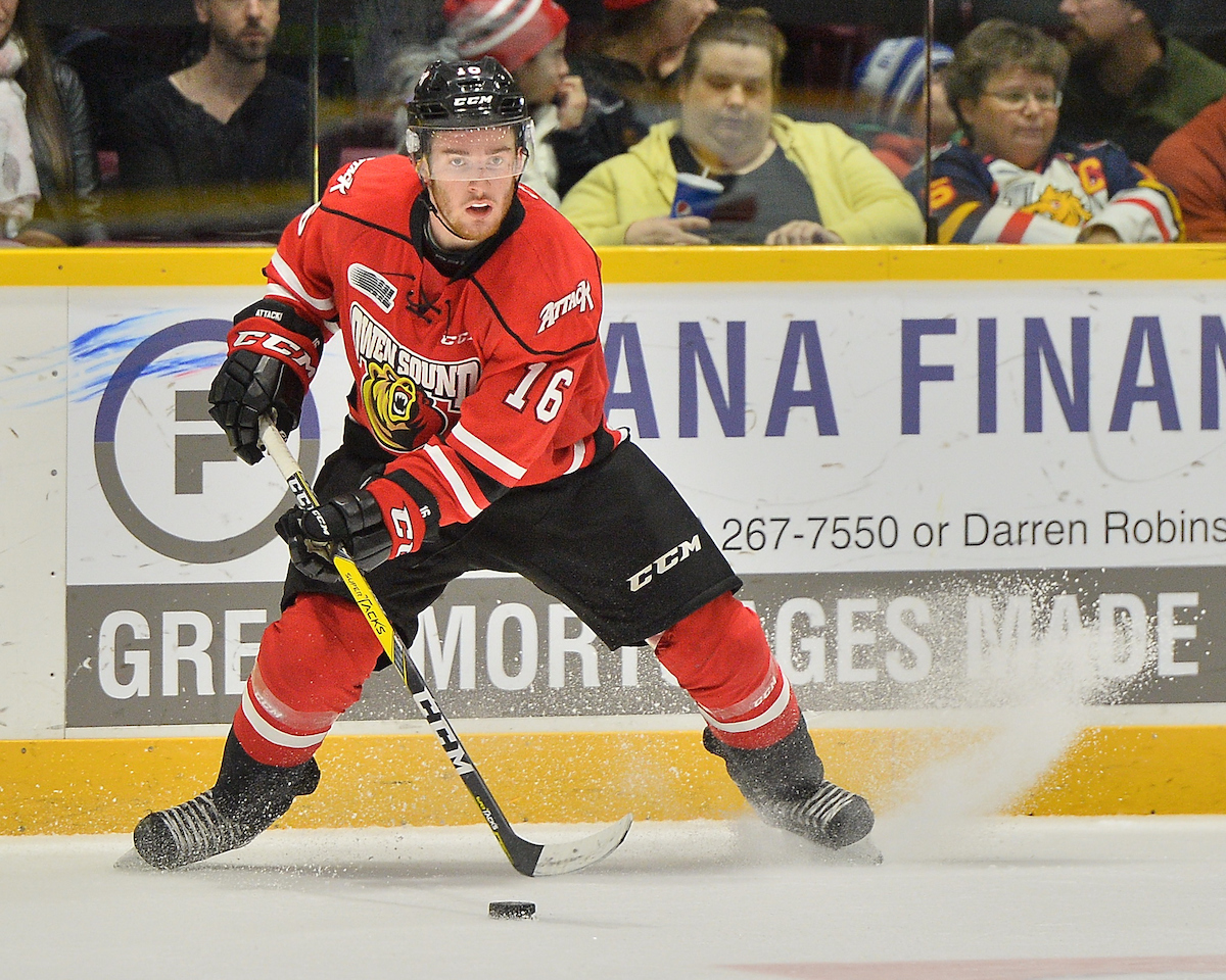 Kevin Hancock of the Owen Sound Attack. Photo by Terry Wilson / OHL Images.
