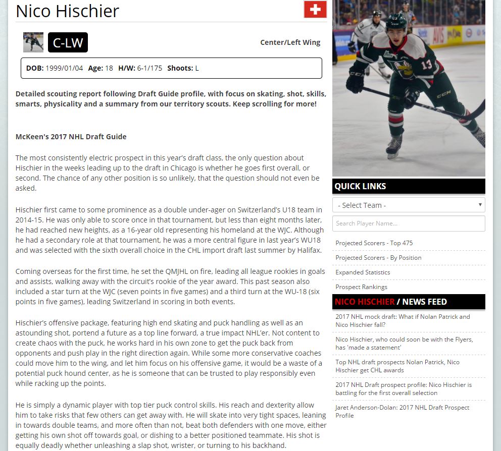 nhl scouting report