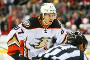19 DEC 2015: Anaheim Ducks center Rickard Rakell (67) during the second period of the game between the New Jersey Devils and the Anaheim Ducks played at the Prudential Center in Newark,NJ. (Photo by Rich Graessle/Icon Sportswire)