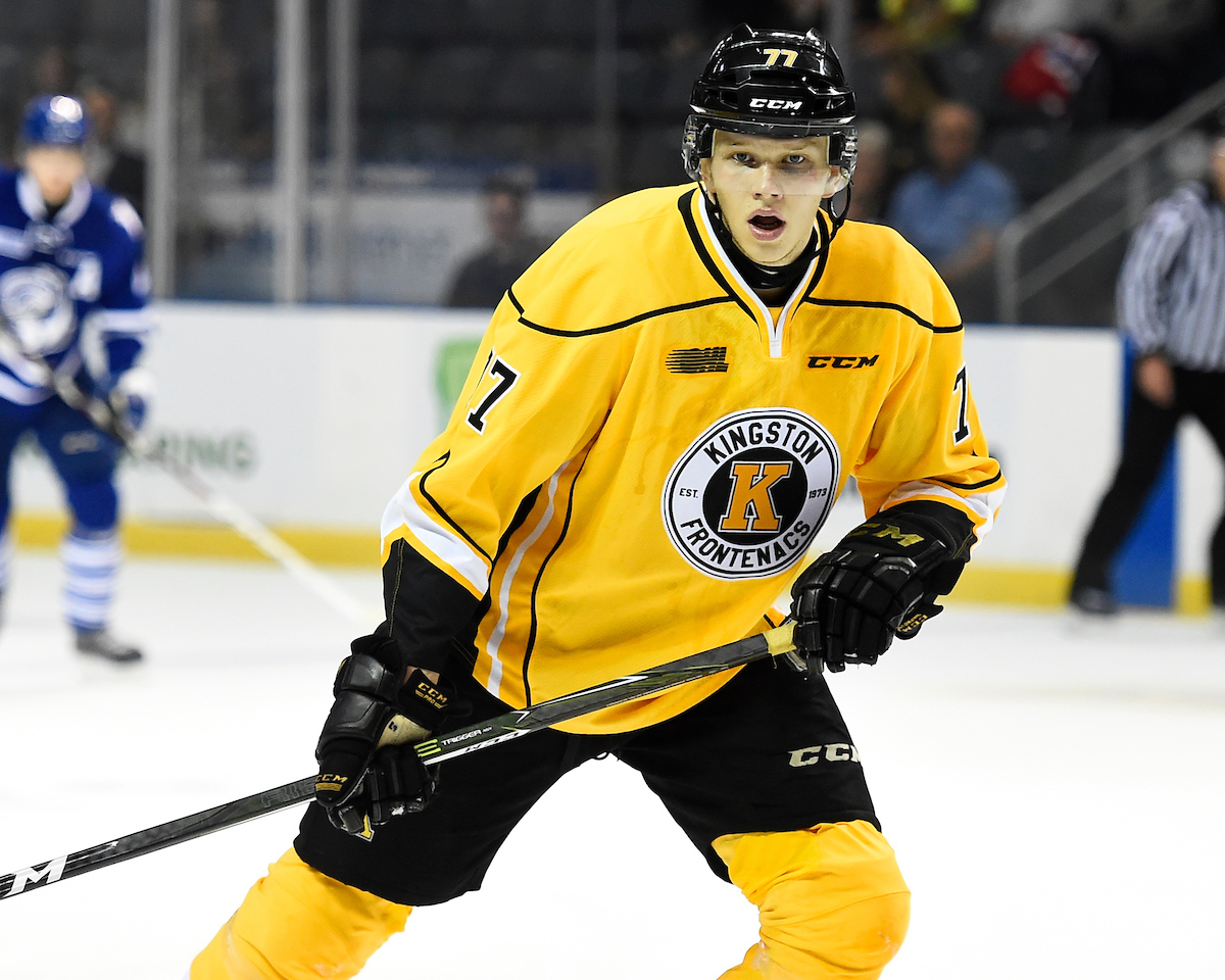 Eemeli Rasanen of the Kingston Frontenacs. Photo by Aaron Bell/OHL Images