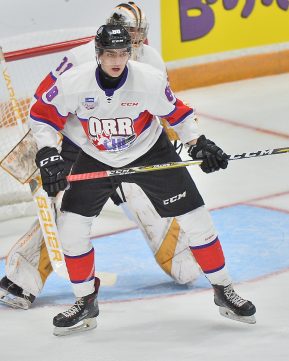 Kevin Bahl of the Ottawa 67's represents Team Or r in the 2018 Sherwin-Williams CHL / NHL Top Prospects Game held in Guelph,ON on Thursday January 25. Photo by Terry Wilson / CHL Images.