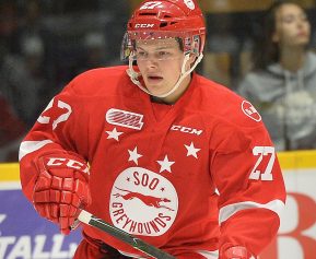 Barrett Hayton of the Sault Ste. Marie Greyhounds. Photo by Terrry Wilson / OHL Images.