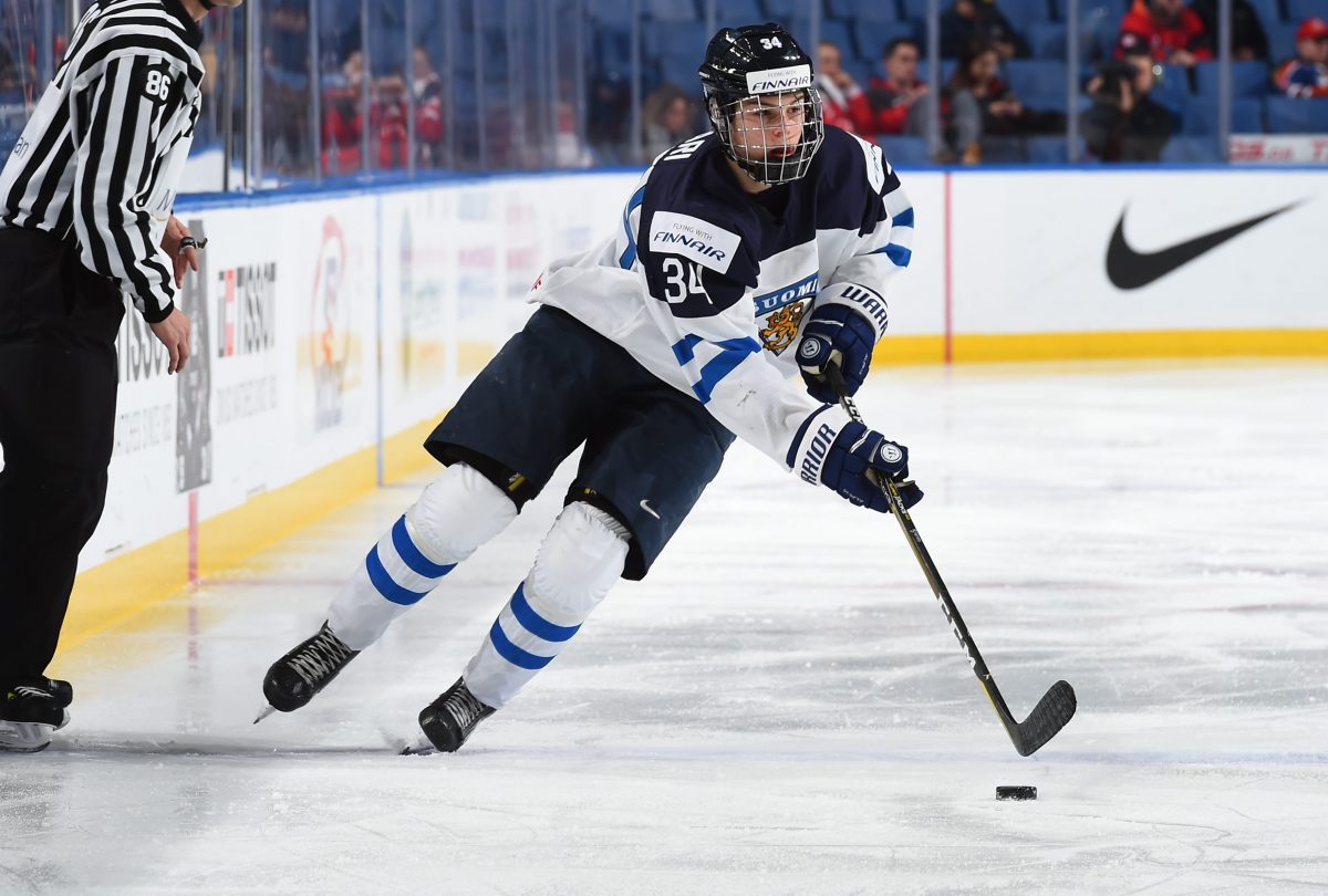 BUFFALO, NEW YORK - DECEMBER 28: Rasmus Kupari. Finland vs Denmark preliminary round 2018 IIHF World Junior Championship. (Photo by Matt Zambonin/HHOF-IIHF Images)