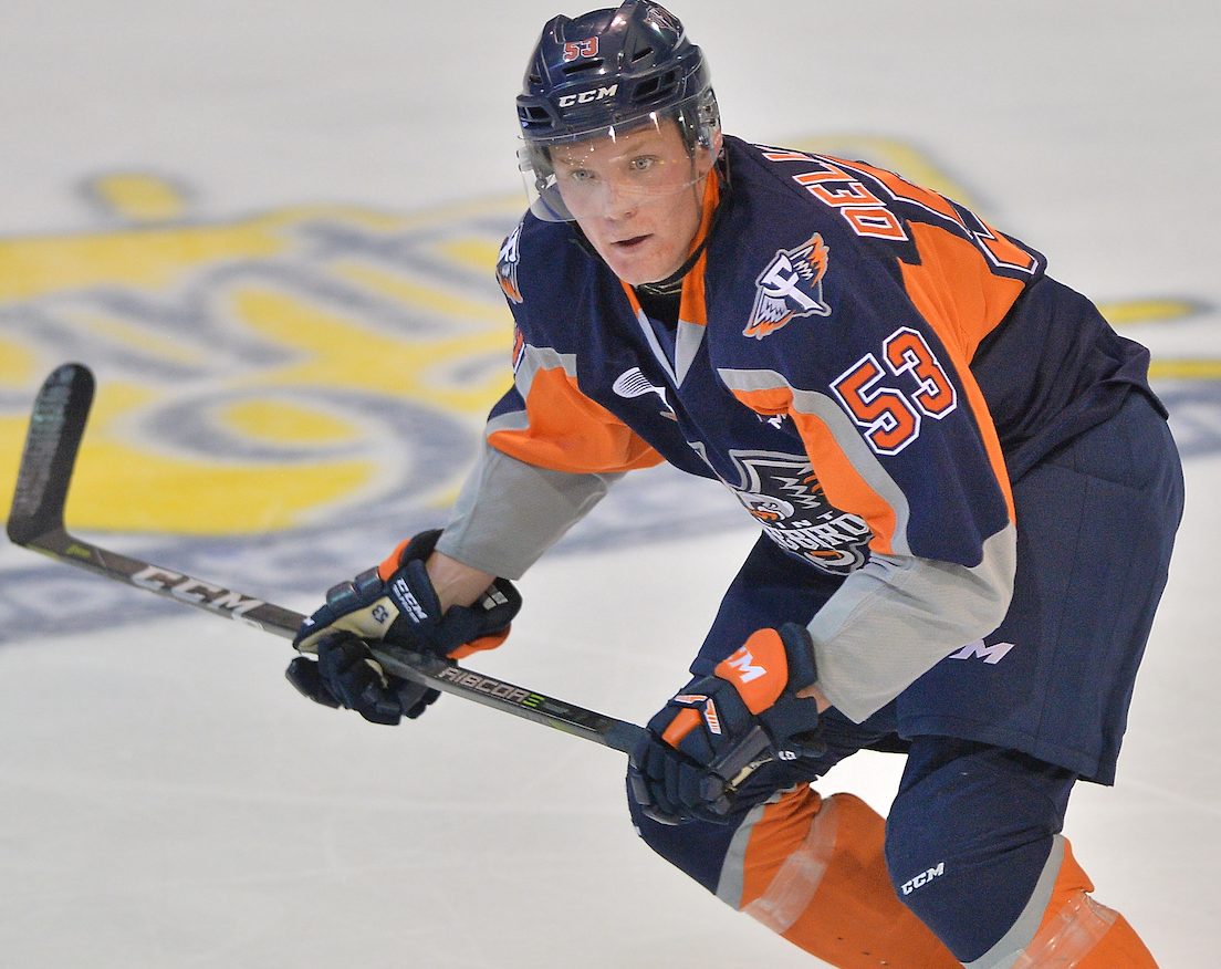 Ty Dellandrea of the Flint Firebirds. Photo by Terry Wilson / OHL Images.