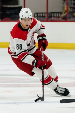 RALEIGH, NC - JUNE 30: Carolina Hurricanes Martin Necas (88) skates with the puck during the Canes Prospect Game at the PNC Arena in Raleigh, NC on June 30, 2018. (Photo by Greg Thompson/Icon Sportswire)