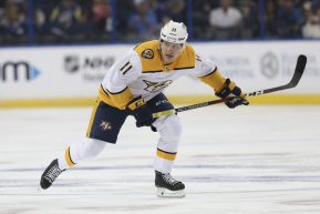 TAMPA, FL - SEPTEMBER 22: Nashville Predators right wing Eeli Tolvanen (11) skates in the first period of the NHL preseason game between the Nashville Predators and Tampa Bay Lightning on September 22, 2018, at Amalie Arena in Tampa, FL. (Photo by Mark LoMoglio/Icon Sportswire)