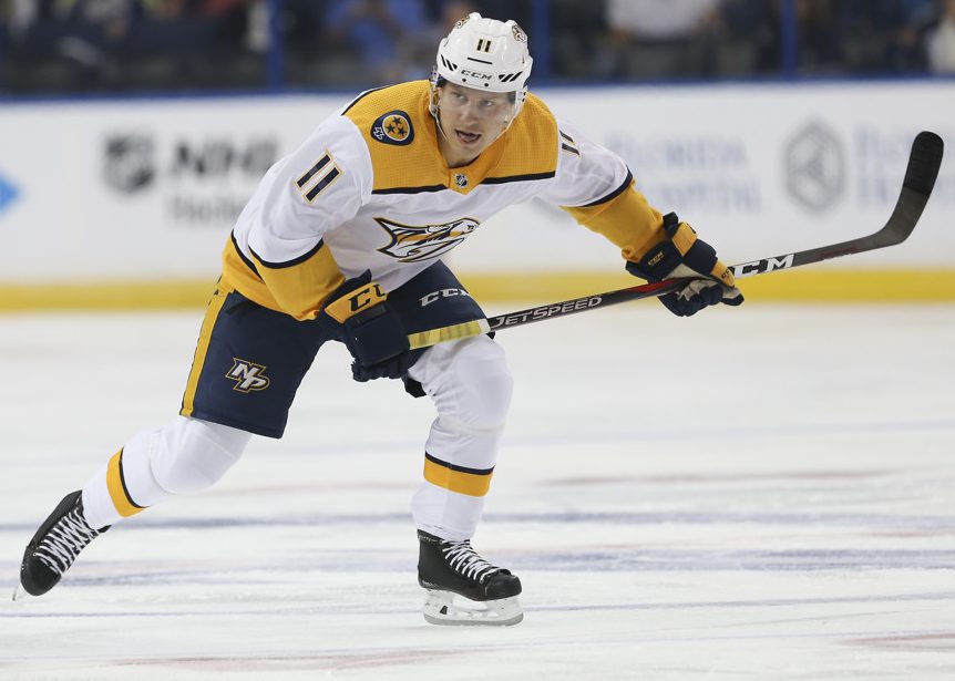 TAMPA, FL - SEPTEMBER 22: Nashville Predators right wing Eeli Tolvanen. (Photo by Mark LoMoglio/Icon Sportswire)