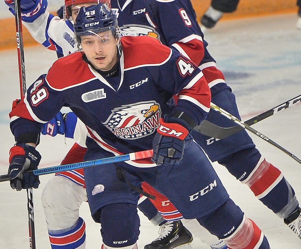Cole Coskey of the Saginaw Spirit. Photo by Terry Wilson / OHL Images.