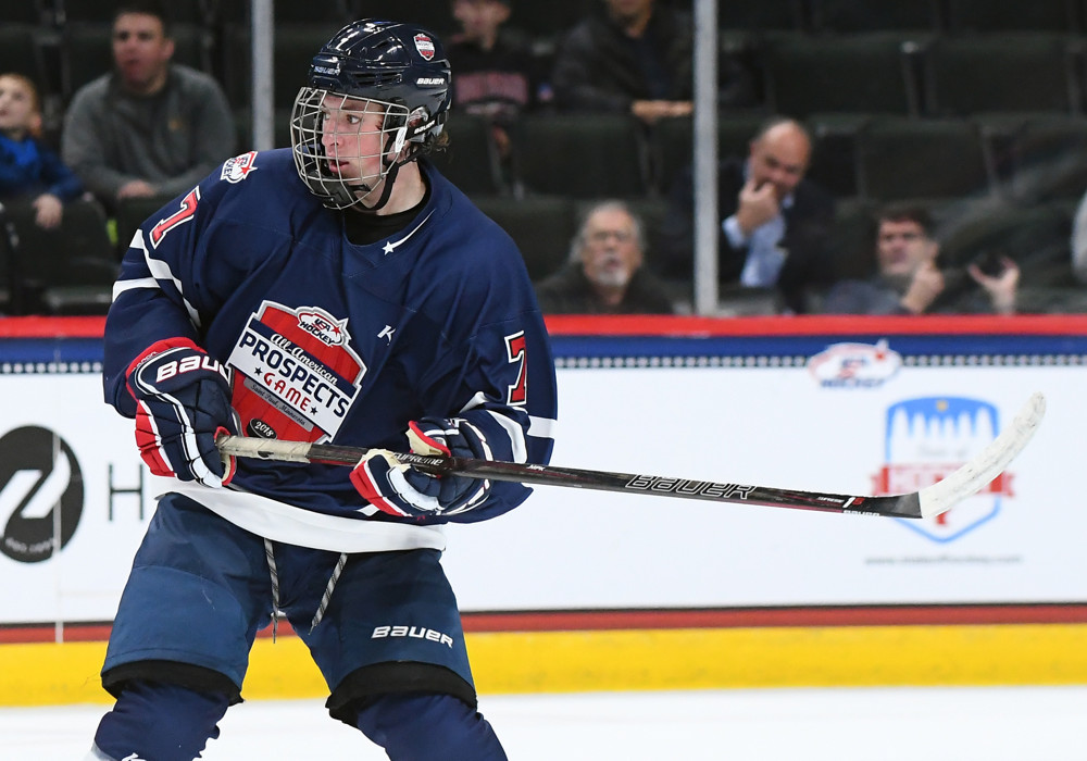 ST. PAUL, MN - SEPTEMBER 19: Braden Doyle (7) follows the play during the USA Hockey All-American Prospects Game between Team Leopold and Team Langenbrunner on September 19, 2018 (Photo by Nick Wosika/Icon Sportswire)