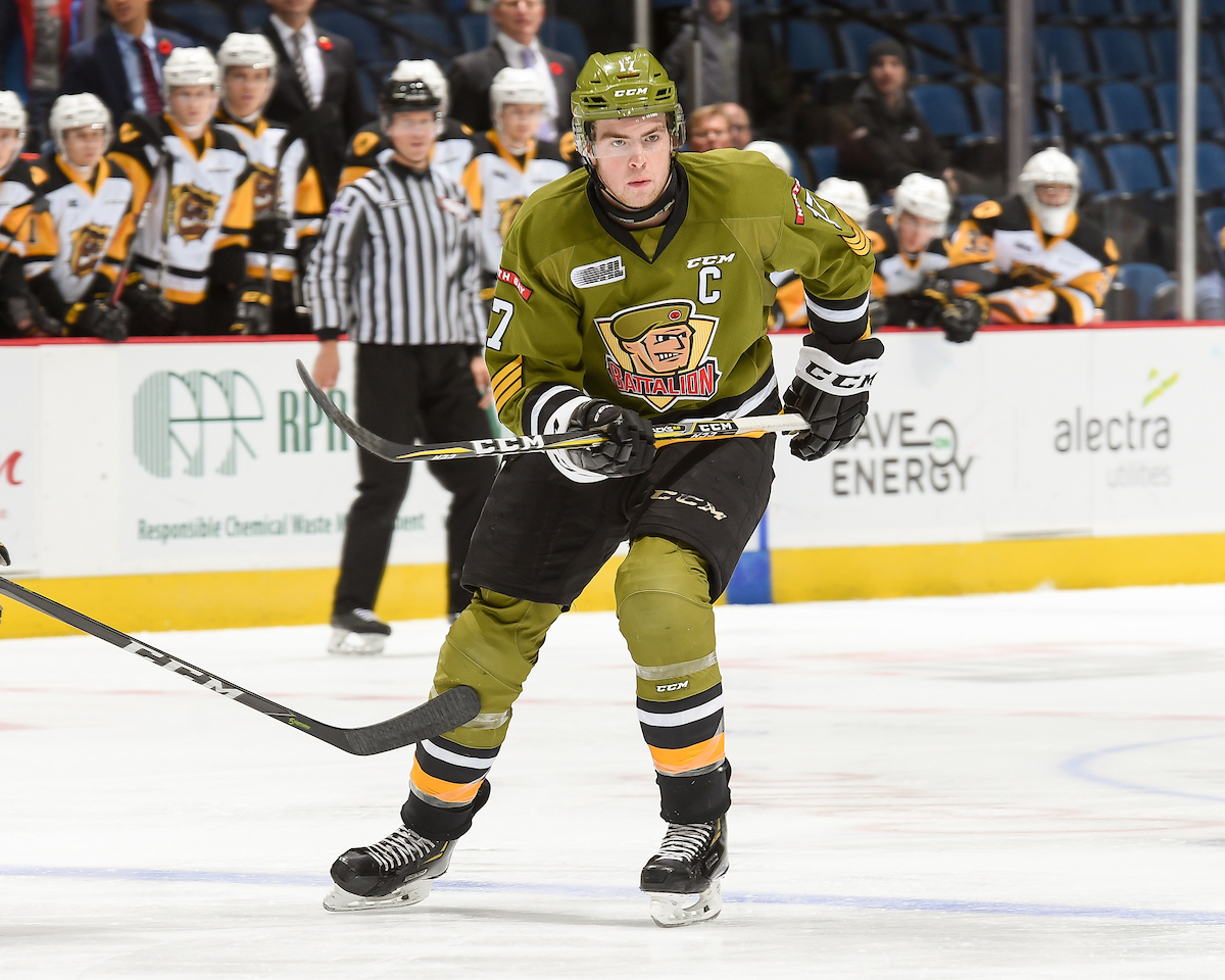 Forward #17 Justin Brazeau of the North Bay Battalion. Photo courtesy of the OHL.