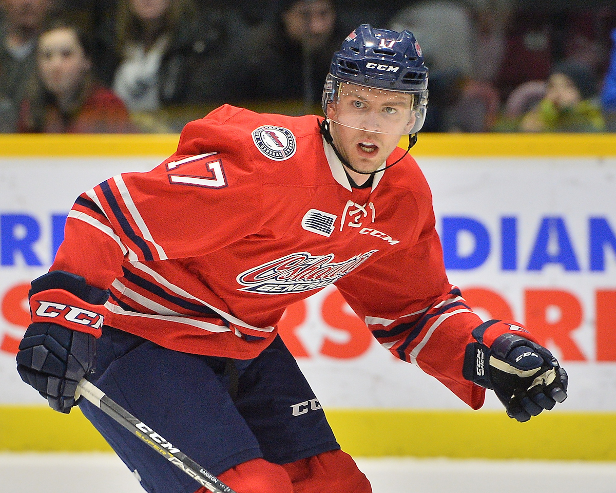 Brandon Saigeon of the Oshawa Generals. Photo by Terry Wilson / OHL Images.