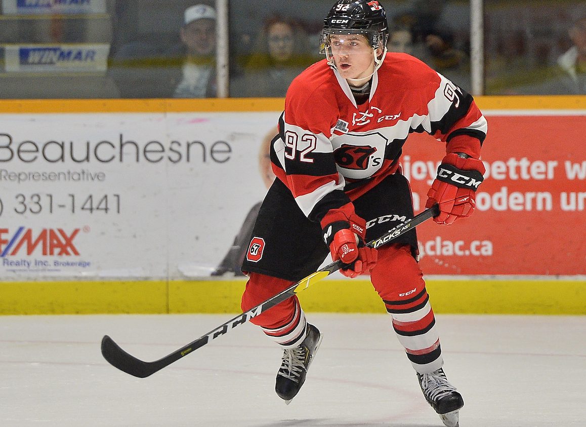 Graeme Clarke of the Ottawa 67''s. Photo by Terry Wilson / OHL Images.