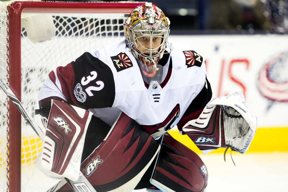 Arizona Coyotes goalie Antti Raanta (32) (Photo by Adam Lacy/Icon Sportswire)