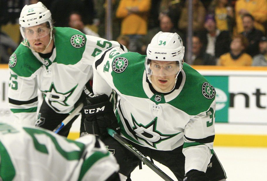 NASHVILLE, TN - FEBRUARY 07: Dallas Stars left wing Denis Gurianov (34) is shown during the NHL game between the Nashville Predators and Dallas Stars, held on February 7, 2019, at Bridgestone Arena in Nashville, Tennessee. (Photo by Danny Murphy/Icon Sportswire)