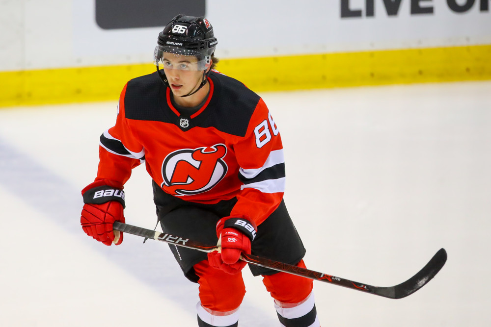 New Jersey Devils forward Jack Hughes (86)  (Photo by Rich Graessle/Icon Sportswire)