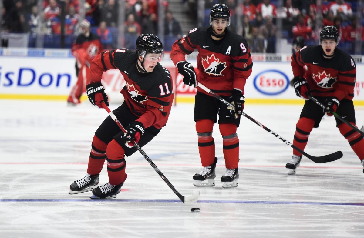 OSTRAVA, CZECH REPUBLIC - DECEMBER 26: Canada vs USA preliminary round action of the 2020 IIHF World Junior Championship at Ostravar Arena on December 26, 2019 in Ostrava, Czech Republic. (Photo by Andrea Cardin/HHOF-IIHF Images)