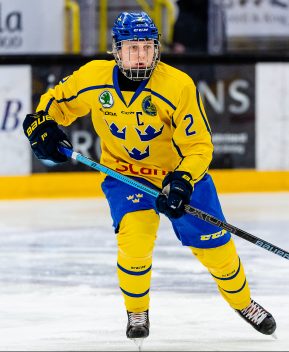 Sweden's Emil Andrae during the U17 international ice hockey match between Sweden and Russia on February 7, 2019 in Tranås. Photo: Jonas Ljungdahl / BILDBYRÅN / 