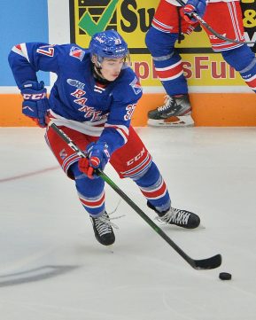 Donovan Sebrango of the Kitchener Rangers. Photo by Terry Wilson / OHL Images.