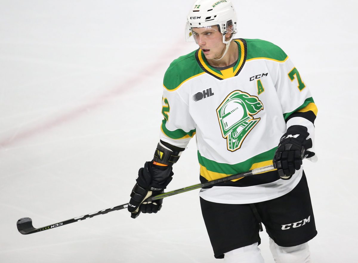 Alec Regula of the London Knights. Photo by Luke Durda/OHL Images