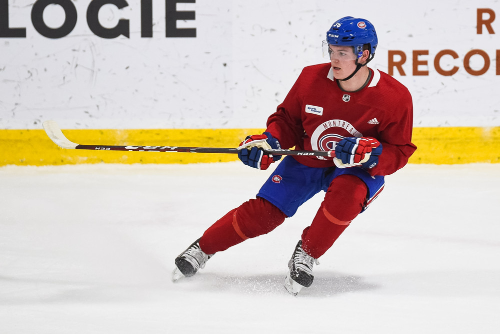 BROSSARD, QC - JUNE 26: Look on Montreal Canadiens right wing Cole Caufield (36) during the Montreal Canadiens Development Camp on June 26, 2019, at Bell Sports Complex in Brossard, QC (Photo by David Kirouac/Icon Sportswire)